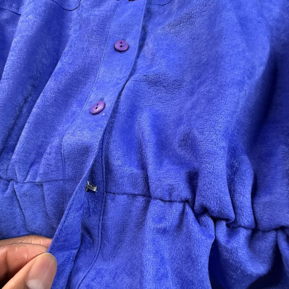 Vintage Petites by Willi 80s Blue Velvet Dress Belted Women's 12 Retro NWT - Picture 2 of 9